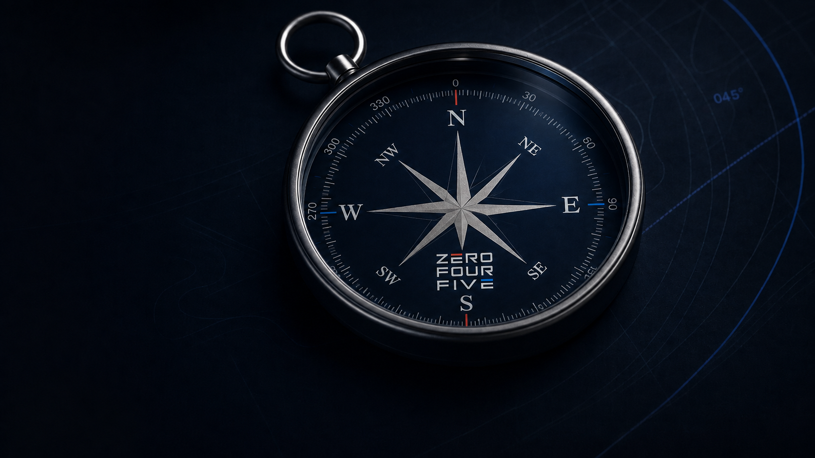 A pocket compass with the Zero Four Five mark on its dial