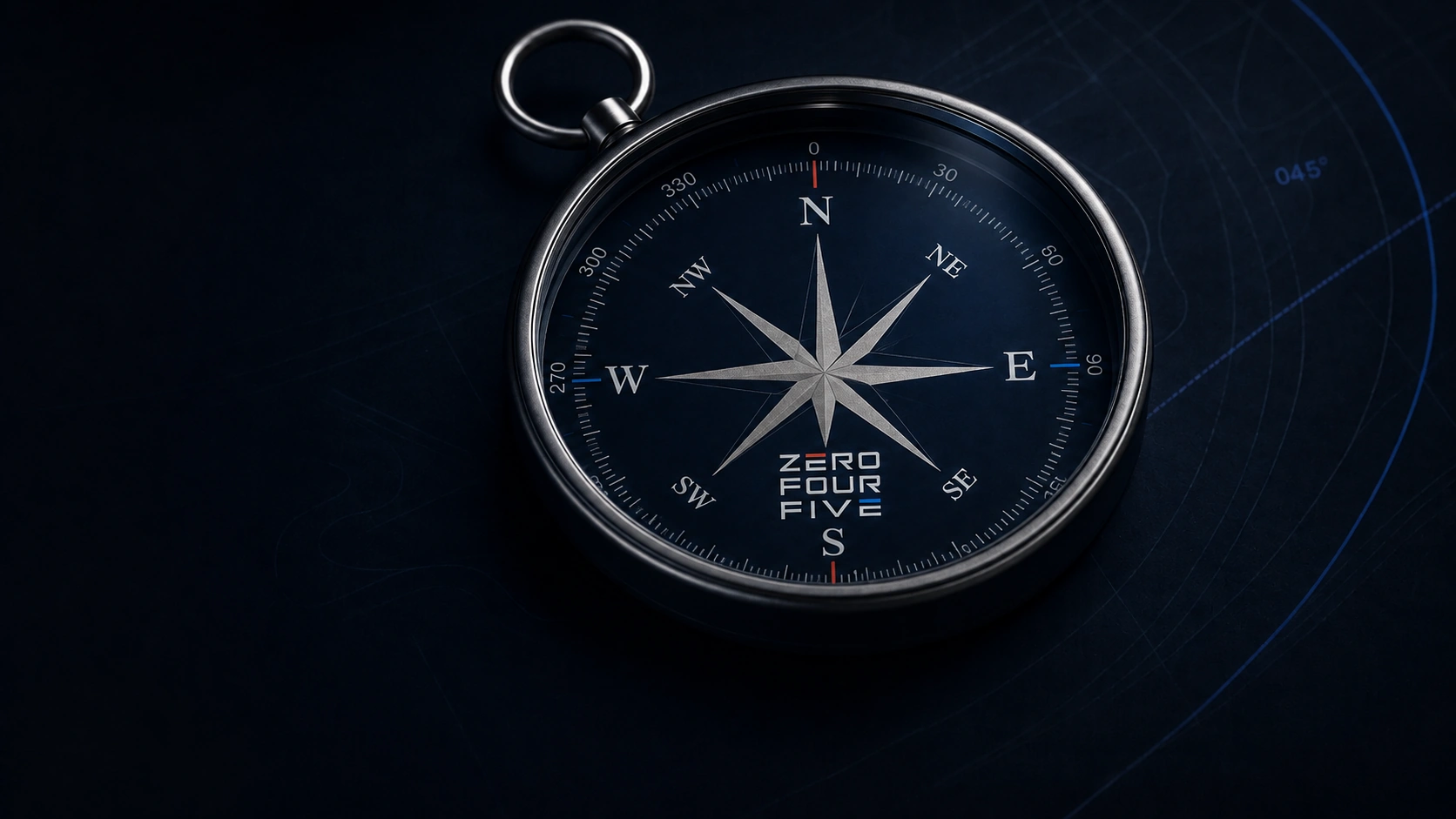 A pocket compass with the Zero Four Five mark on its dial